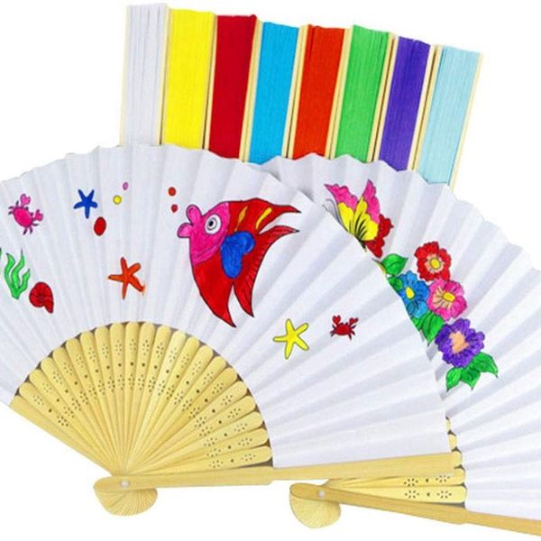 

22 white children painting fan diy hand painted pigment surface fan church wedding gift diy party decoration