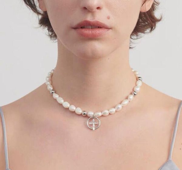 

justine clenquet Baroque Pearl Cross Necklace Fashion hip hop men's and women's Necklace