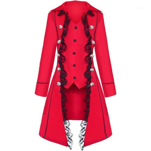 

streetwear medieval vintage trench coat women formal party black red long coats plus size 3xl lace patchwork fashion overcoat1, Tan;black