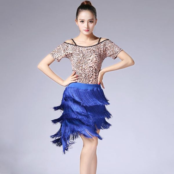 

latin dance dress new women leopard print tassel performance costume women ballroom tango cha competition dresses, Black;red