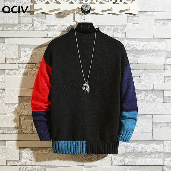 

2020 new knit black sweaters korea men's turtleneck long sleeves autumn winter pullover knitted o-neck plus oversize 5xl 6xl 7xl, White;black