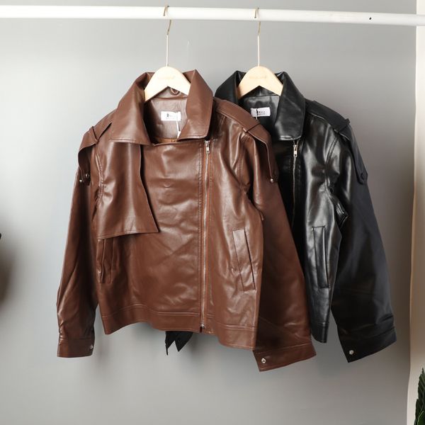 

bornladies new autumn winter women's leather jackets outerwear zipper korean style oversize faux leather short femme 201028, Black