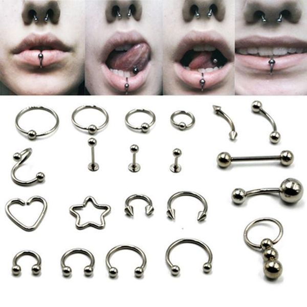 

bog-16g surgical steel horseshoe circular bead closer ring tongue barbell earring belly navel ring set body piercing jewelry q sqclhh, Silver