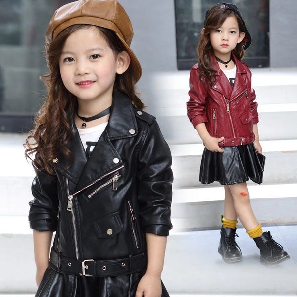 

children girls leather jacket new arrival girls boys coats autumn kids jackets casual black pink solid children outerwear, Blue;gray