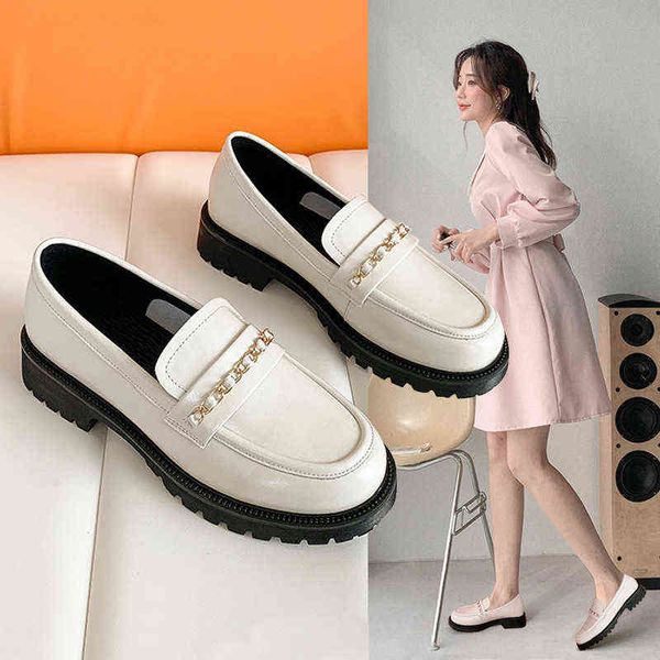 

2022 women's fashionable leather shoes with round soles in spring, Black