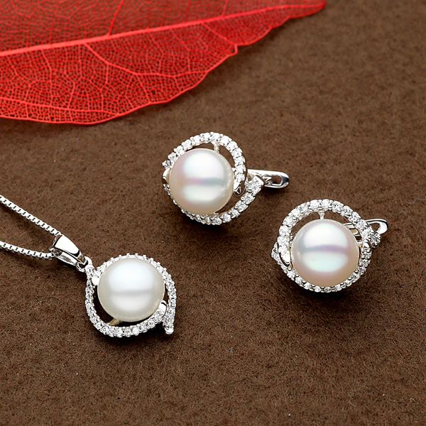 

sinya 9-11mm natural pearls silver earring pendant necklace or jewelry set optional for women mother in 925 sterling silver 200923