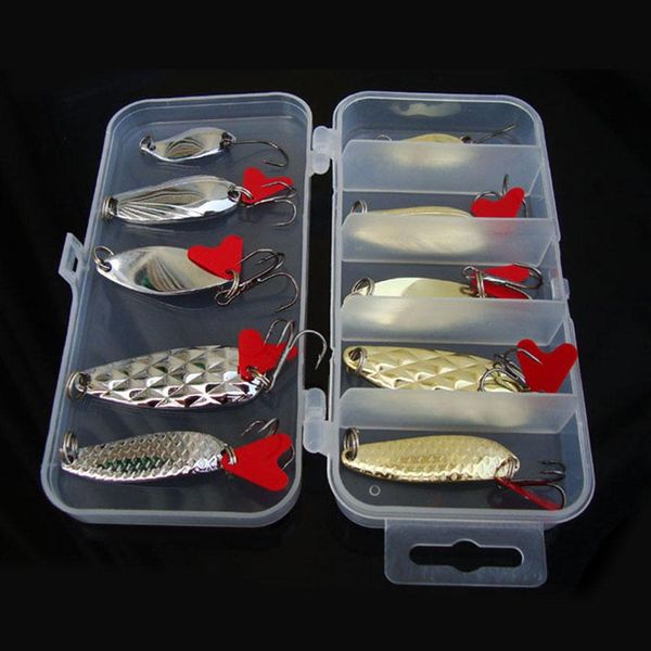 

10pcs/lot mixed colors fishing lures spoon bait metal lure kit iscas artificias hard bait fresh water bass pike bait with box bbyyot