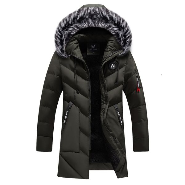 

2021 new winter overcoat mens long sleeve fur collar thick warm men parka coat outerwear hooded windbreaker cotton padded male jacket f2cs, Black