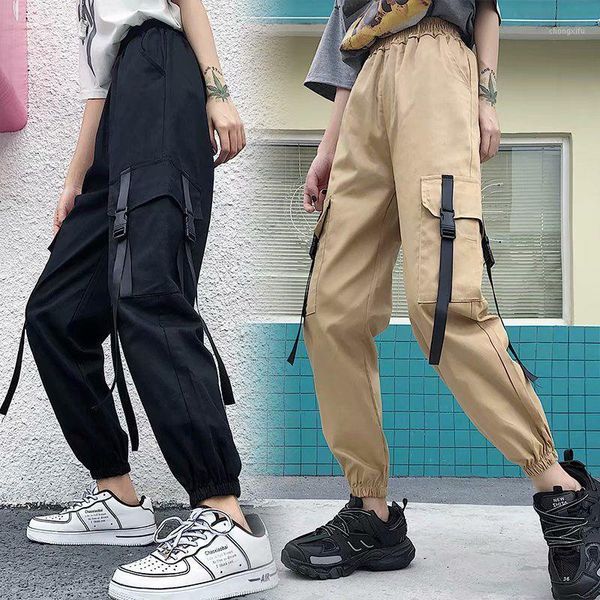 

chinese style dragon embroidery cargo pants women black high waist pocket trousers streetwear womens joggers sweatpants1, Black;white
