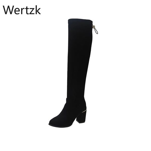 

2020 женщины старше колено высокие сапоги копыт каблуки зимняя обувь toe sexy остроконечные эластичная ткань женщины boots zapatos де mujer, Black