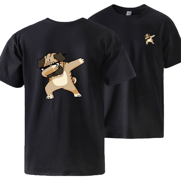 

sport funny dabbing pug print tshirts summer short sleeve tees 2020 man 100% cotton fitness man black crewneck tee