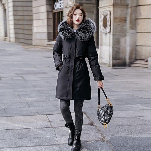 

6xl plus size down cotton jacket thick winter women hooded parka 2021 new loose warm outerwear plush inner liner coat female d33, Black