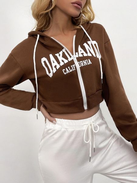 

letter graphic zipper up drawstring hoodie s2kw#, White;black