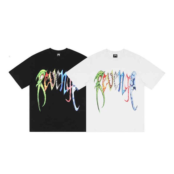 

street meichaogao tide brand color hip hop letter printing loose men's and women's half sleeve t-shirt backing tee, White;black