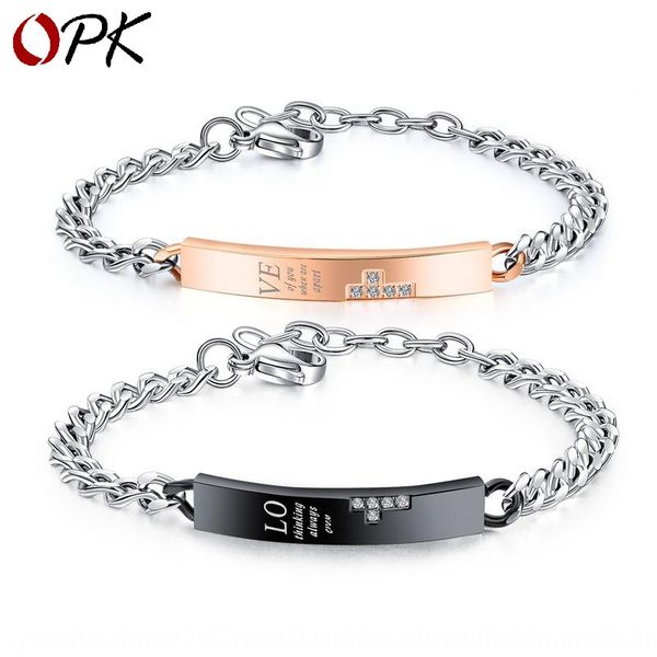 

fashion lovers rose gold diamond bracelet black titanium steel bracelet boys and girls students with diamond love hand jewelry gift for vale, Golden;silver