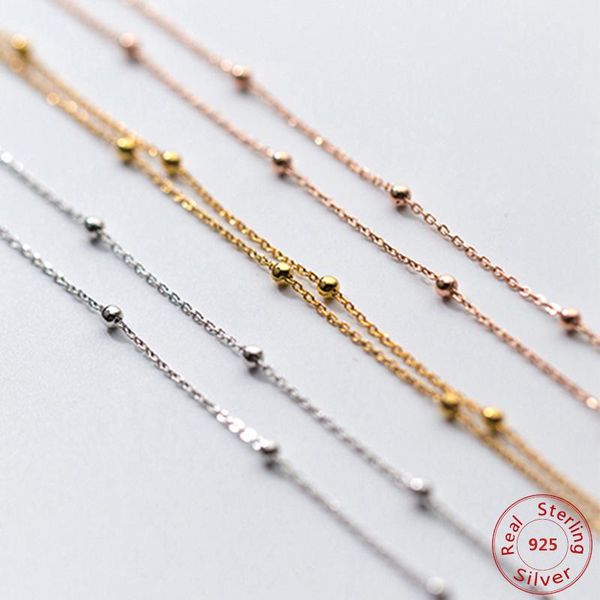 

chains slim thin 925 sterling silver beaded choker necklaces women girls rose gold color jewelry link necklace set chains+lobster clasp