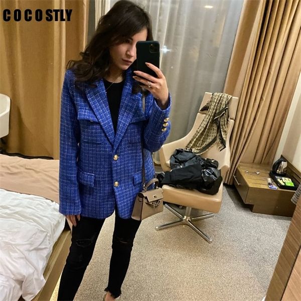 

women plaid autumn winter 2020 long sleeve single breasted tweed jacket office lady casual outerwear blazer femme c1011, White;black