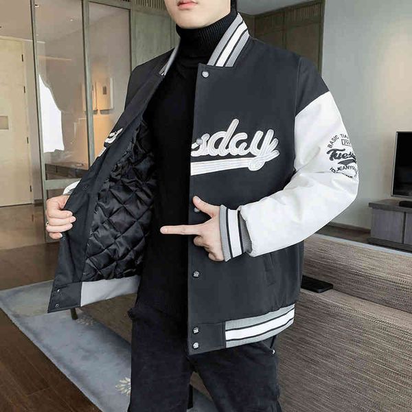 

men coat men's jackets baseball suit cotton padded jacket men's autumn and winter tide brand plush thickened warm down cold proof, Black;brown