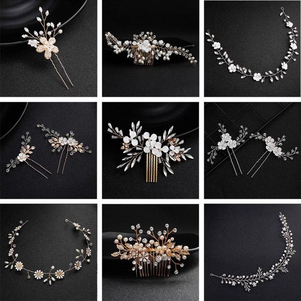 

qyy 2020 classic wedding pearl hair clips and pins hair comb handmade flowers headpiece wedding bridal accessories, Golden;silver