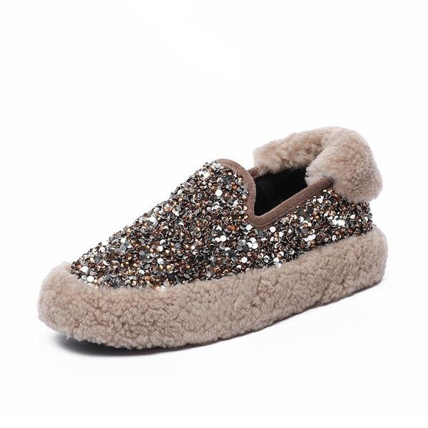 

2020 shoes women winter warmflat shoes casual loafers slip on women's flats plush sequin women's, Black