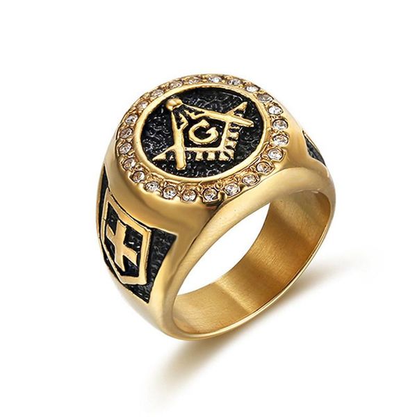 Cluster Ringe Modeschmuck Männer Vintage Charme Mason Freimaurer Freimaurer Punk Edelstahl Gold Farbe Ring für Herren