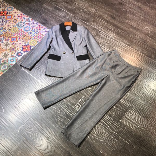 

european station 2020 winter new british style suit two-piece contrast color turn suit trousers two-piece set, White;black