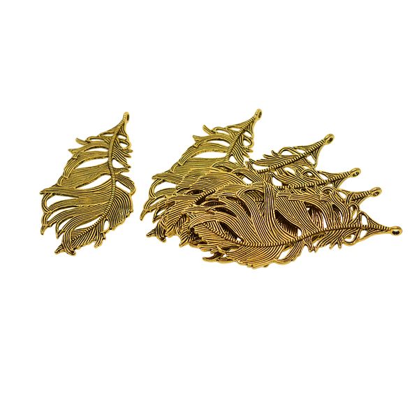 

6 pieces antique gold large feather charms pendants for diy jewelry findings, Black
