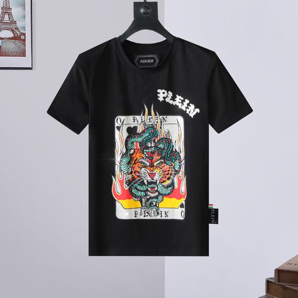

men's t-shirts round neck ss tiger snake and plein mens designer tshirts rhinestone skulls men t-shirt classical tees pb 16592, White;black