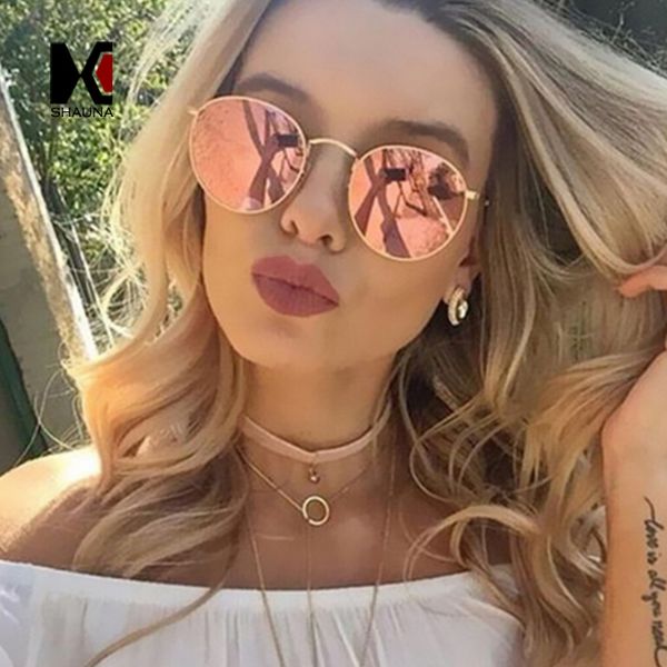 

shauna классический женщины круглые розовые светоотражающие солнечные очки ретро мужчин clear red очки uv400