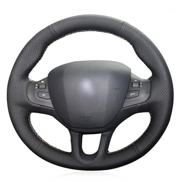 

black pu faux leather diy hand-stitched car steering wheel cover for 208 2011-2020 2008 2013-2020 308s 20201
