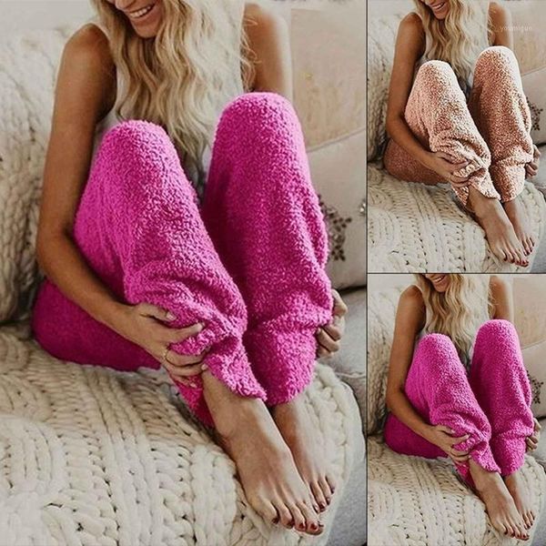 

heliar women plush pants elastic waist home casual warm woolen pants cashmere trousers for women winter1, Black;white