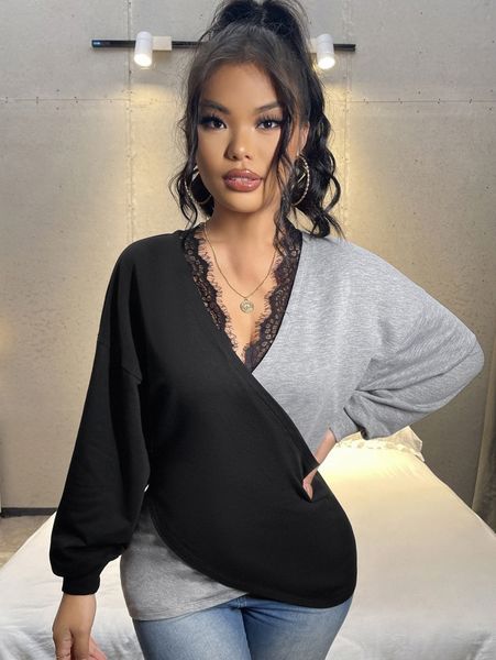 

lace trim wrap cross sweatshirt 53hy#, White;black
