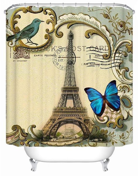 

retro paris tower postcard bathroom shower curtain1
