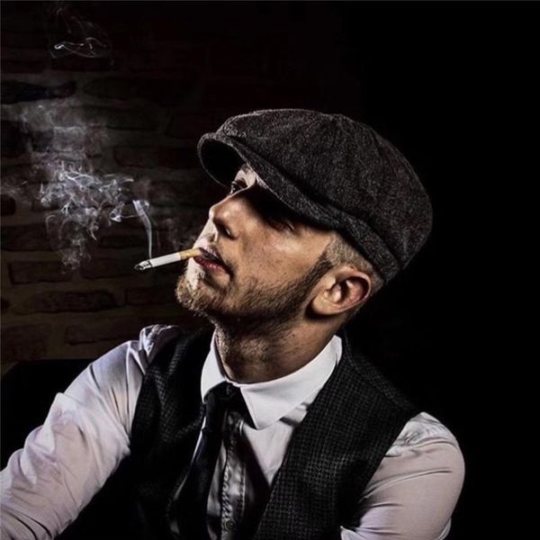 

wool tweed newsboy cap for men women herringbone 8 panel apple caps cabbies hats woolen headpiece beret, Blue;gray