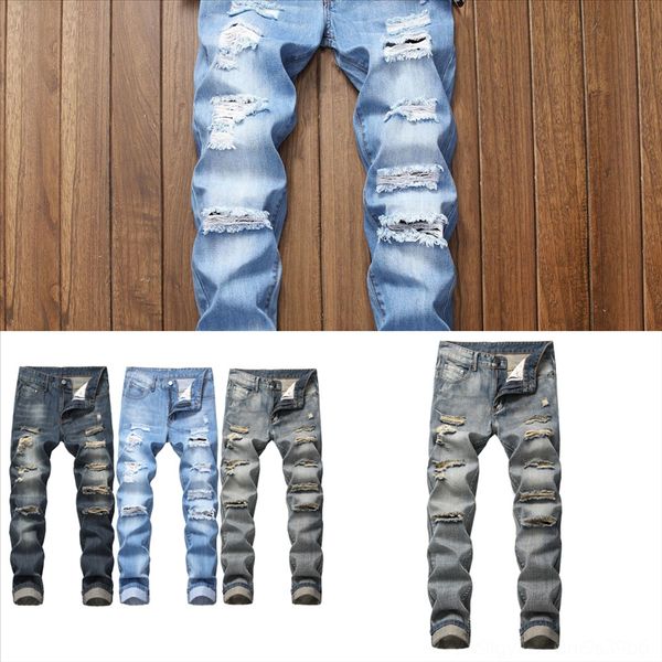 

4gtps quality denim jeans hole vintage skinny jeans men casual denim pants stretch denim trousers autumn man streetwears white rip jeans, Black