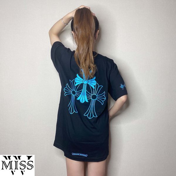 

chromehearts croxin blue cross group short sleeve t-shirt tee, Black