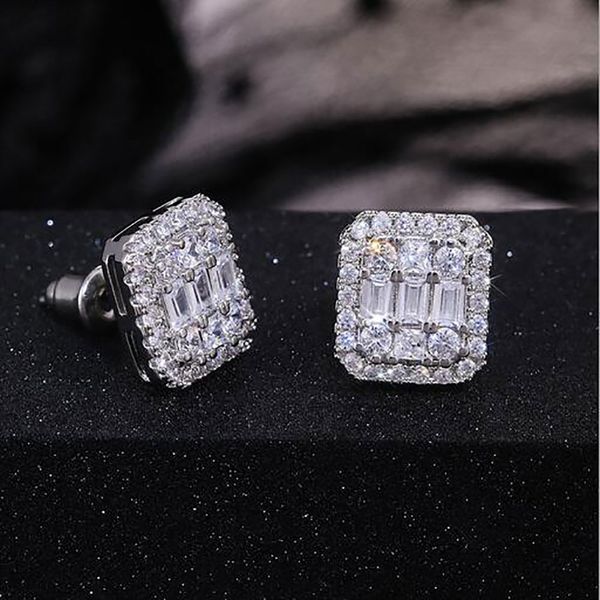 

women's white gold square big cz diamond earring blingjewelry silver plated stud earring women earring, Golden;silver