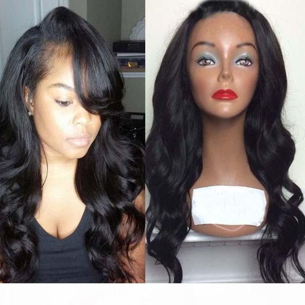 

боковая челка полного шнурок малазийских волос парика естественного необработанного человеческих волосы парик тело волна парик фронт шнурок, Black;brown