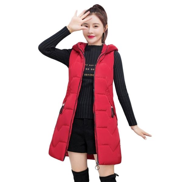 Gilet Donna Autunno Inverno Moda coreana Slim Plus Size Cappotti in cotone con cappuccio Gilet rosso giallo senza maniche Feminina CX1320 201211