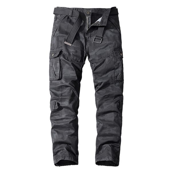 

tactical pants men multi-pocket washed overalls men casual straight cotton pants male cargo pants camouflage long trousers men 201110, Black