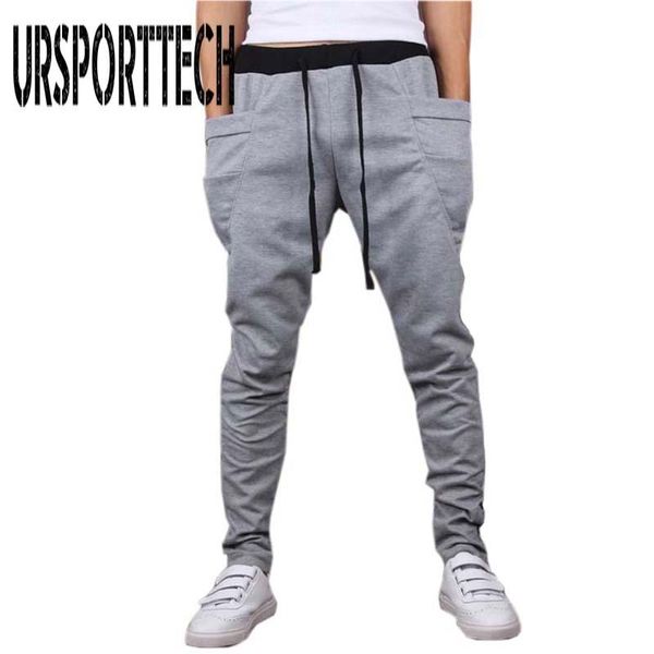 

men's pants casual men unique big pocket hip hop harem fitness clothing outwear joggers, Black