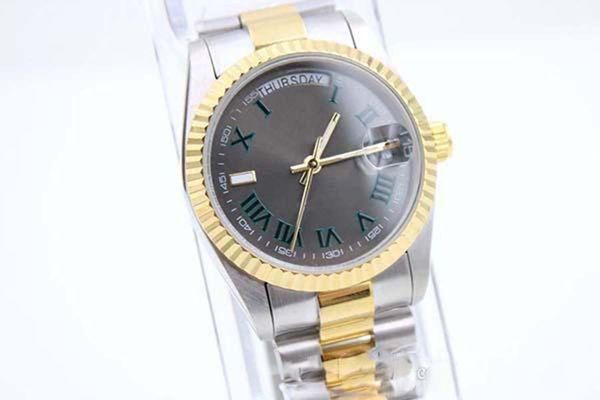 

sell 2- tone green mensstainless steel watches roman number automatic mechanical watch date stainless steel men wristwatch, Slivery;brown