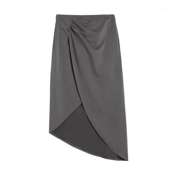 

elegant style women's slim skirt solid clor front pleated vintage irregular skirt for office lady jupe femme1, Black