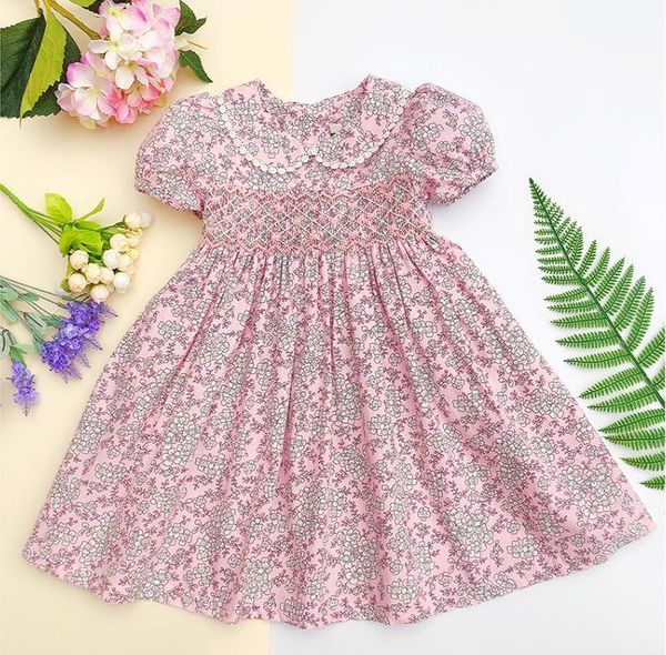 

little girls dresses summer2020 kids girl smocked dresses for party wedding elegant smocking floral dresses for girls sukienki t200709, Red;yellow