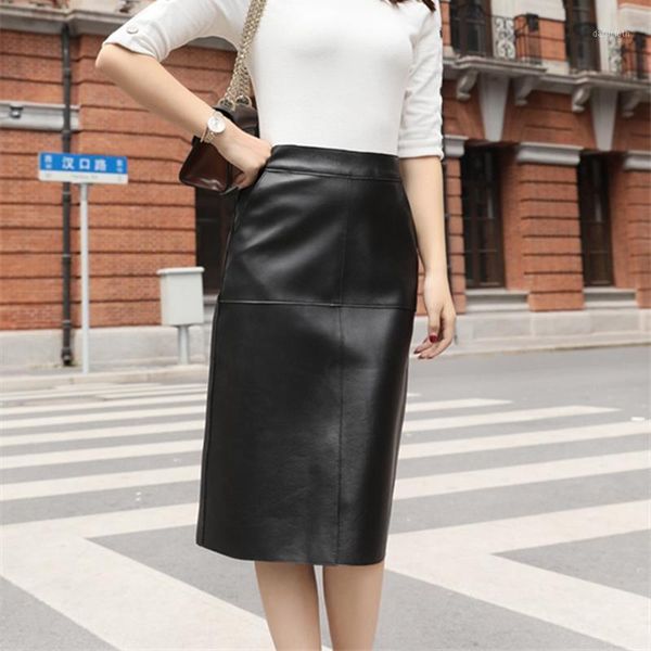 

women long 100% sheepskin genuine 2020 fashion female design a slim hip skirt real leather1, Black