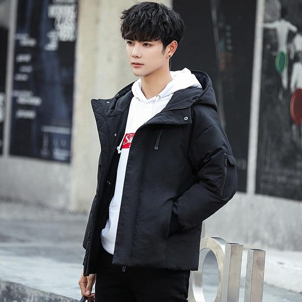

men's down & parkas brief paragraph jacket male han edition fashion warm winter loose hooded casual thickening coat bread, Black