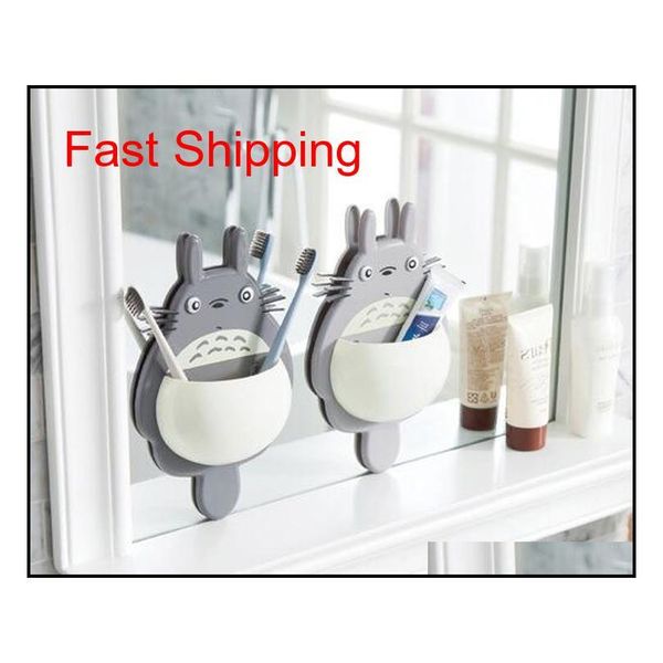 

totoro toothbrush holder cartoon cute wall mount hanging sucker rack toothpaste holders with 3 suction cups spoo qyltgg yh_pack