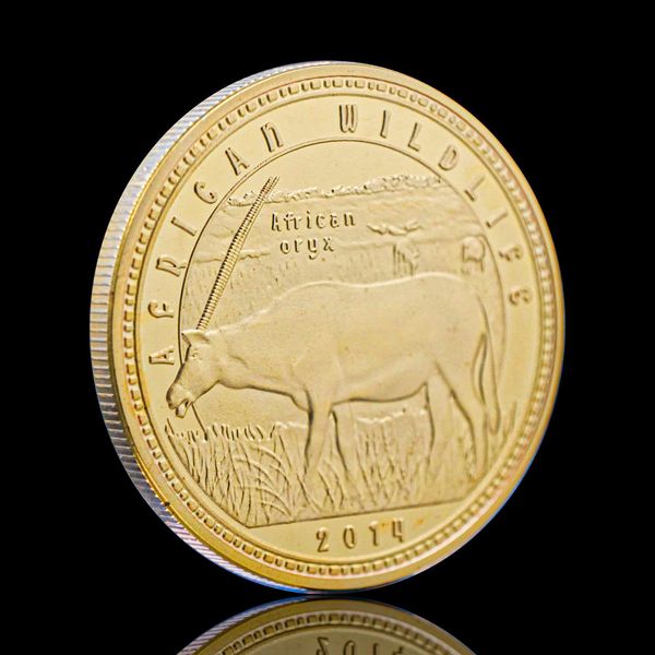 

50pcs non magnetic craft gold plated african wildlife oryx zambia kwacha animal souvenirs coin medal collectible challenge coins gift challe
