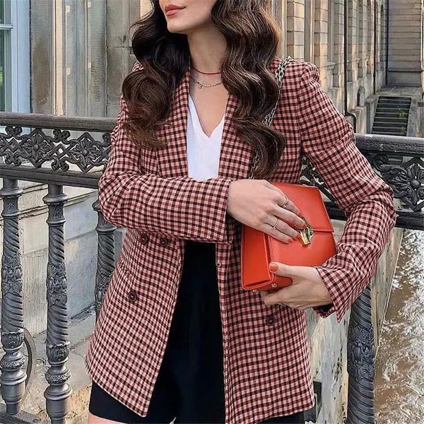 

women's suits & blazers fashion women plaid and jackets work office lady suit slim double breasted business female blazer coat, White;black