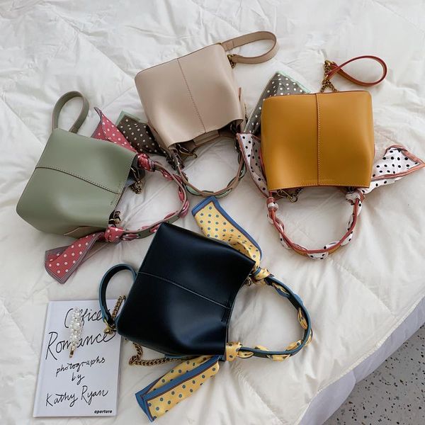 

scarf design bucket bags for women 2020 pu leather crossbody bag ladies shoulder messenger bag female travel handbags tote